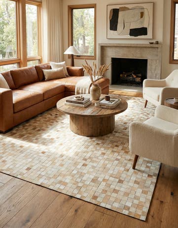 5' 1 x 8' 1 Cowhide Leather Rug