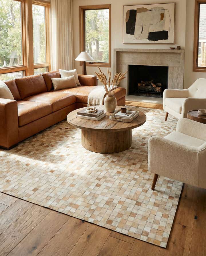 5' 1 x 8' 1 Cowhide Leather Rug