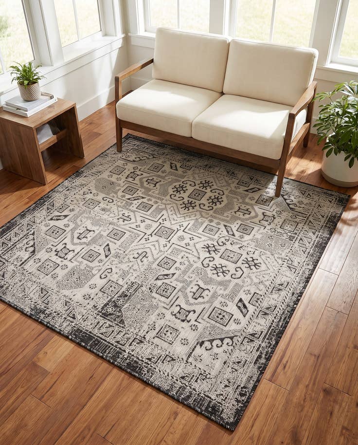 Detail image of 5' 3 x 5' 3 Easy-Clean Aztec Indoor / Outdoor Square Rug