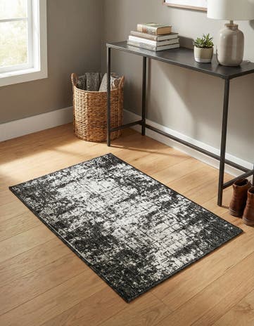 Black and White Easy-Clean Modern Indoor / Outdoor Rug