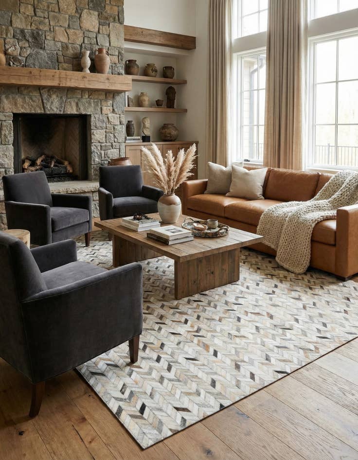 Detail image of  6' 8 x 9' 10 Cowhide Stocks Rug