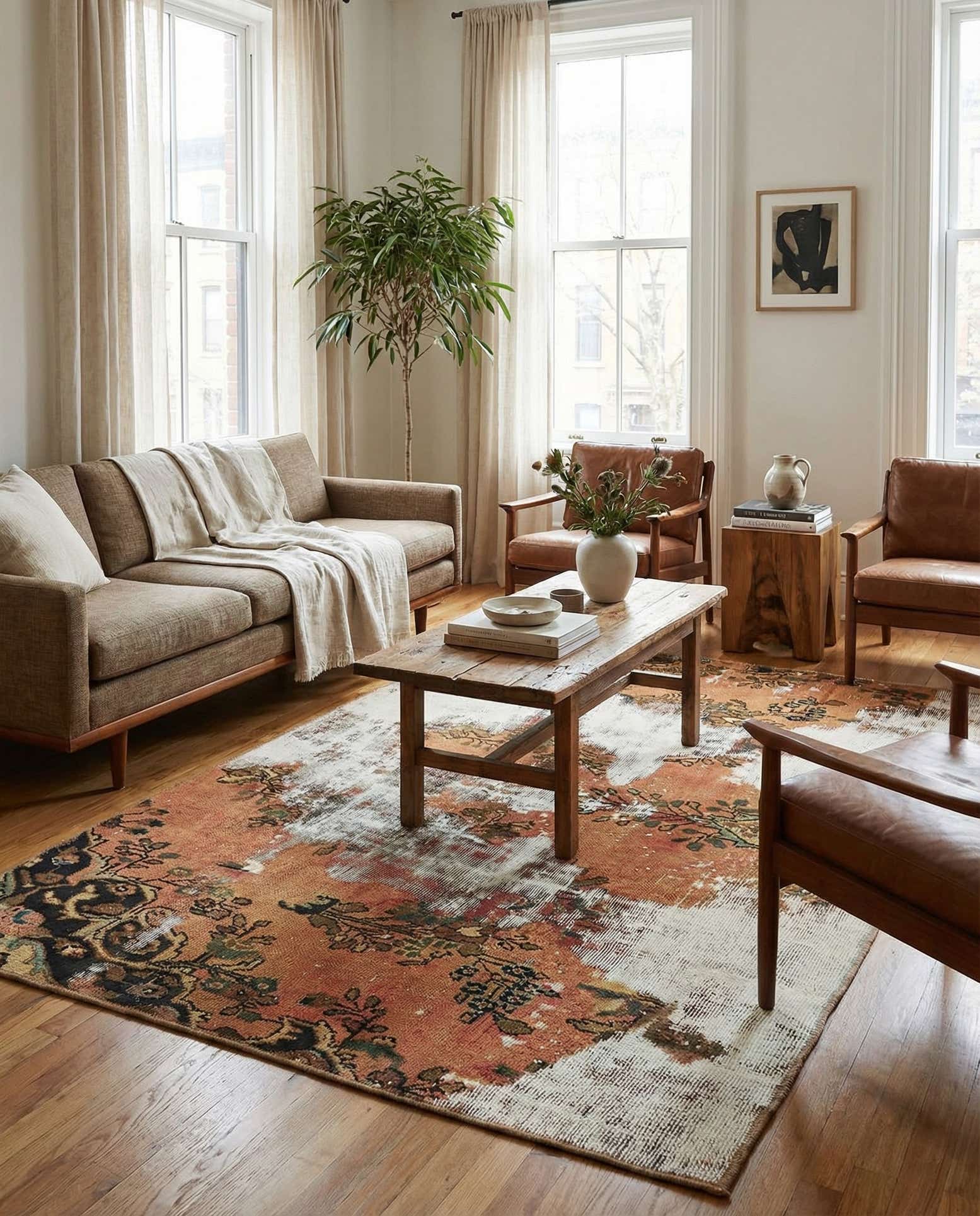 4' 4 x 6' 6 Hand Knotted Ultra Vintage Persian Wool Rug