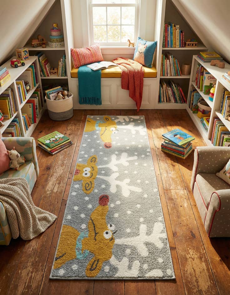 Detail image of 2' 2 x 5' 1 Reindeer Whimsy Kids Runner Rug