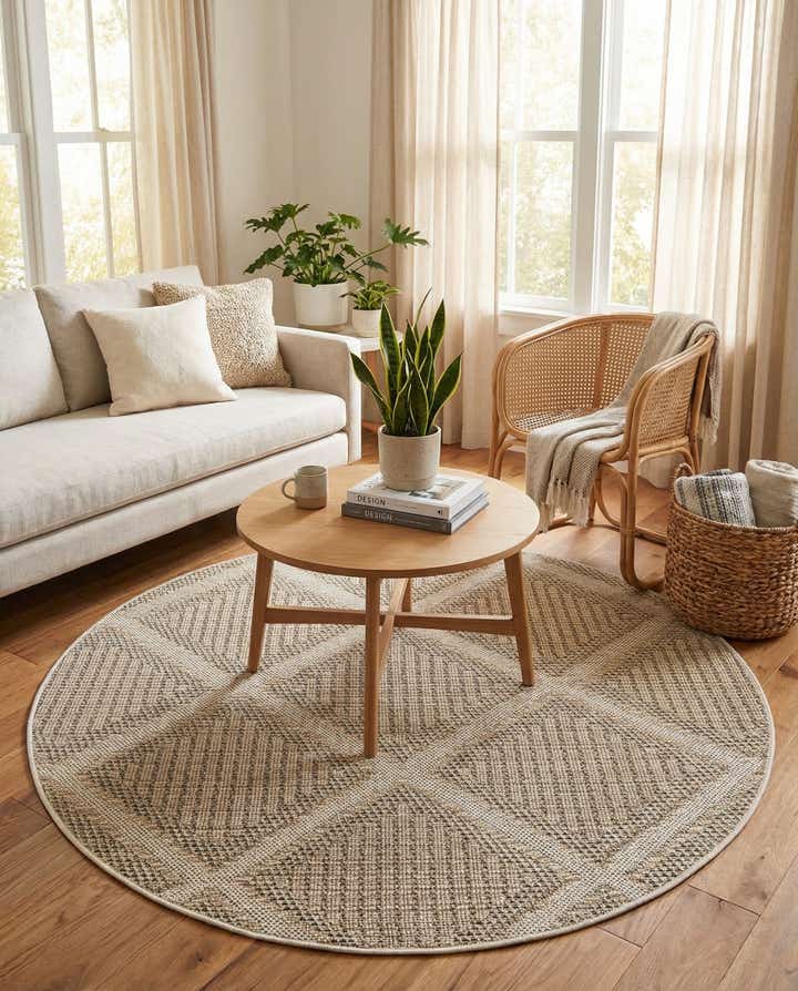 5' 3 x 5' 3 Easy-Clean Lattice Indoor / Outdoor Round Rug