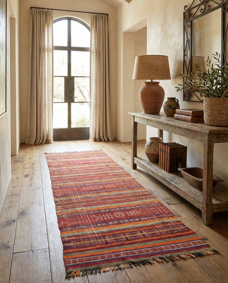 Detail image of 4' x 9' 1 Hand Woven Kilim Fars Wool Runner Rug