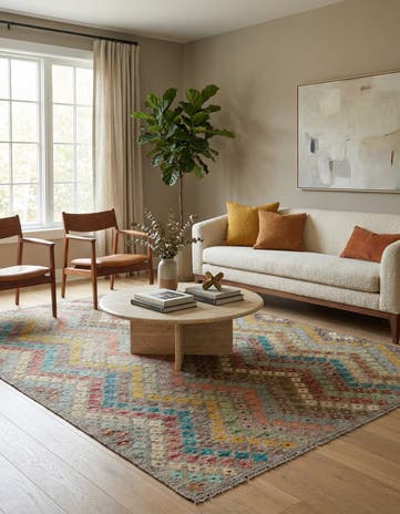 6' x 7' 9 Hand Woven Kilim Modern Wool Rug