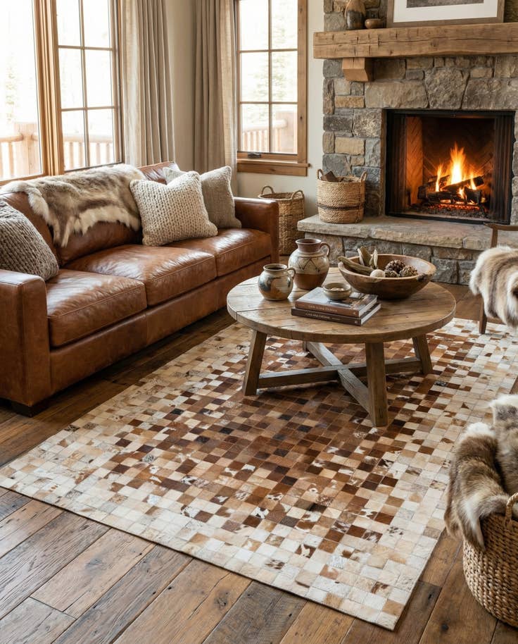 Detail image of 4' 10 x 7' 9 Cowhide Stocks Rug