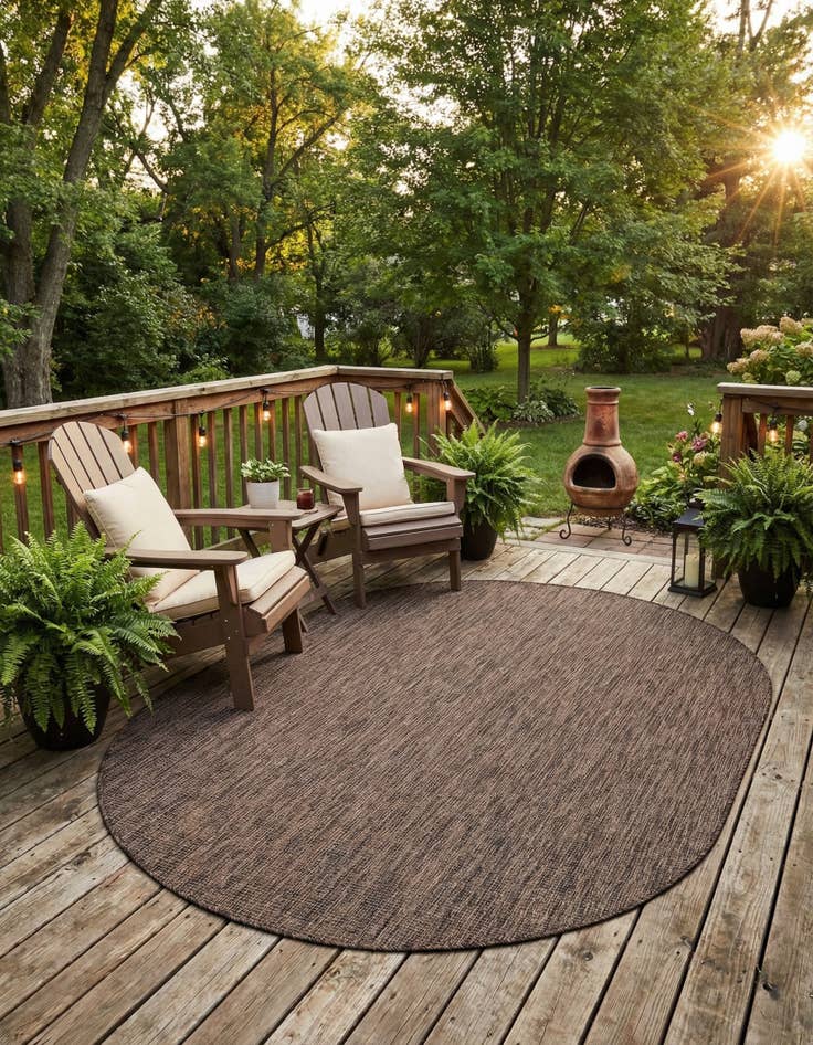 Detail image of  5' 3 x 8'  Washable Solid Indoor / Outdoor Oval Rug