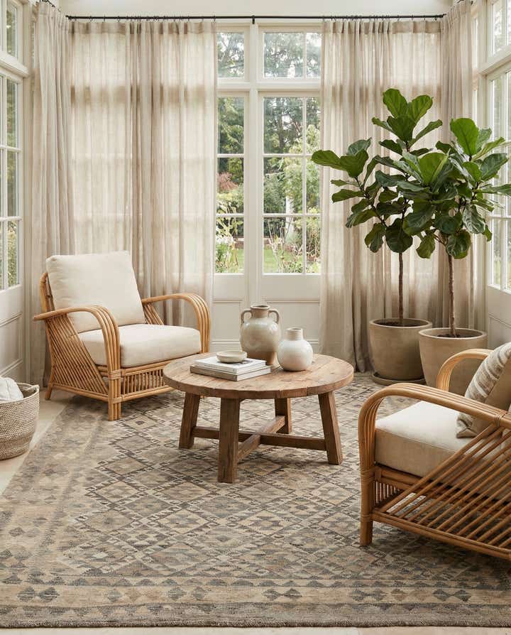 6' 11 x 9' 8 Hand Woven Kilim Maymana Wool Rug