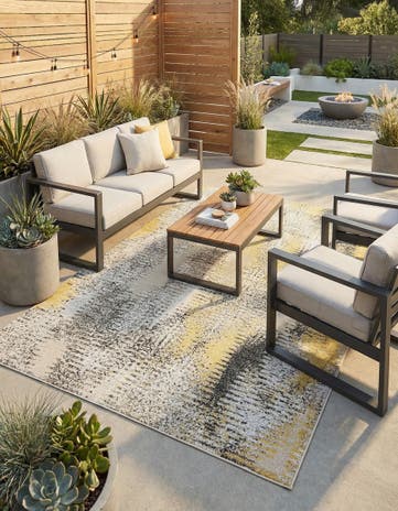 Ivory Easy-Clean Modern Indoor / Outdoor Rug