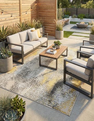 Ivory Easy-Clean Modern Indoor / Outdoor Rug