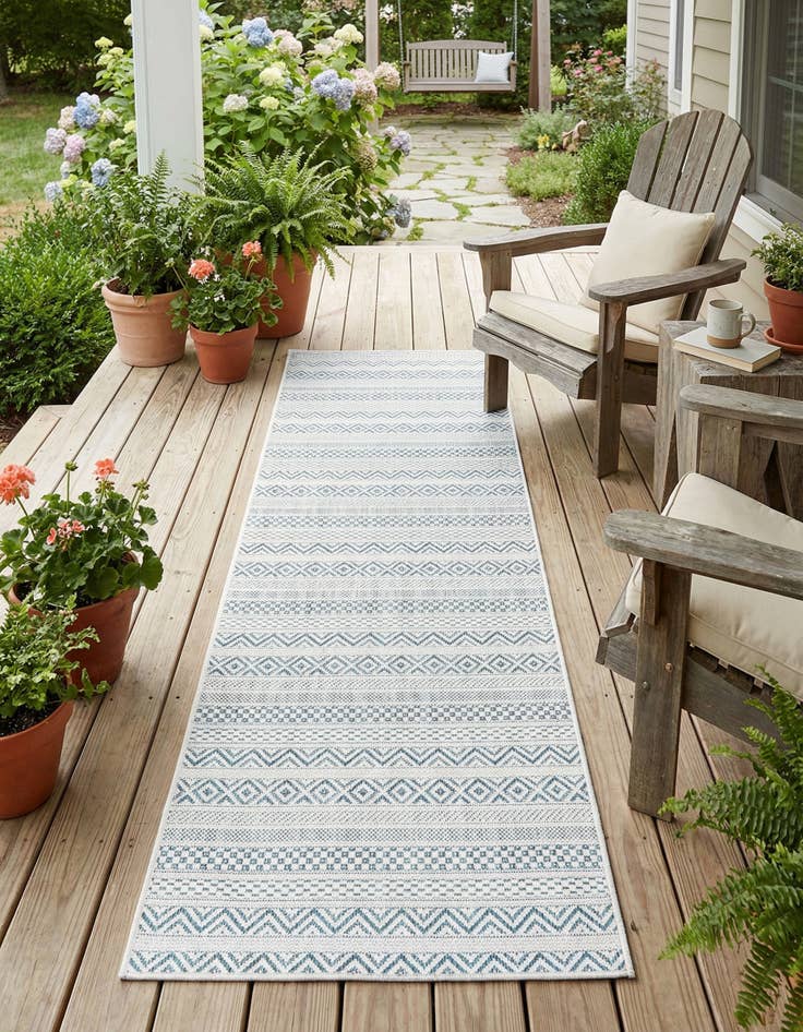 Detail image of 2' x 6'  Washable Striped Indoor / Outdoor Runner Rug