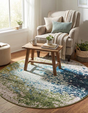 Blue Washable Hyacinth Round Rug