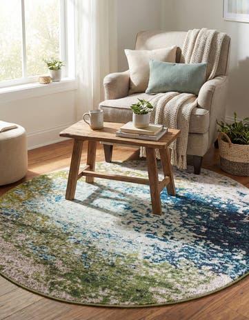 Blue Washable Hyacinth Round Rug
