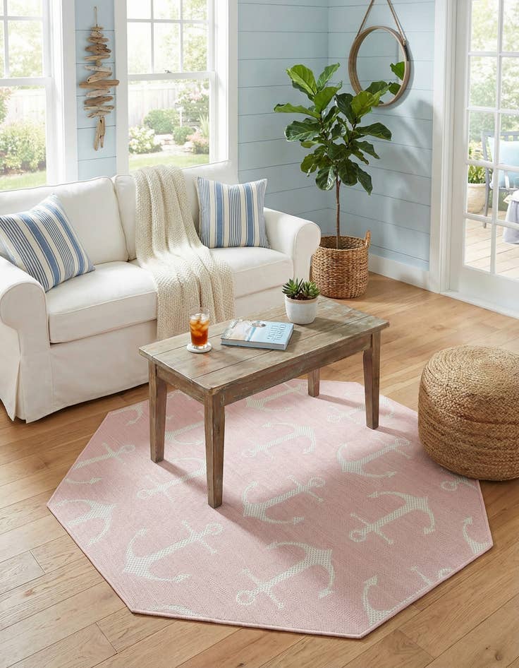 Detail image of 5' 3 x 5' 3  Washable Coastal Indoor / Outdoor Octagon Rug