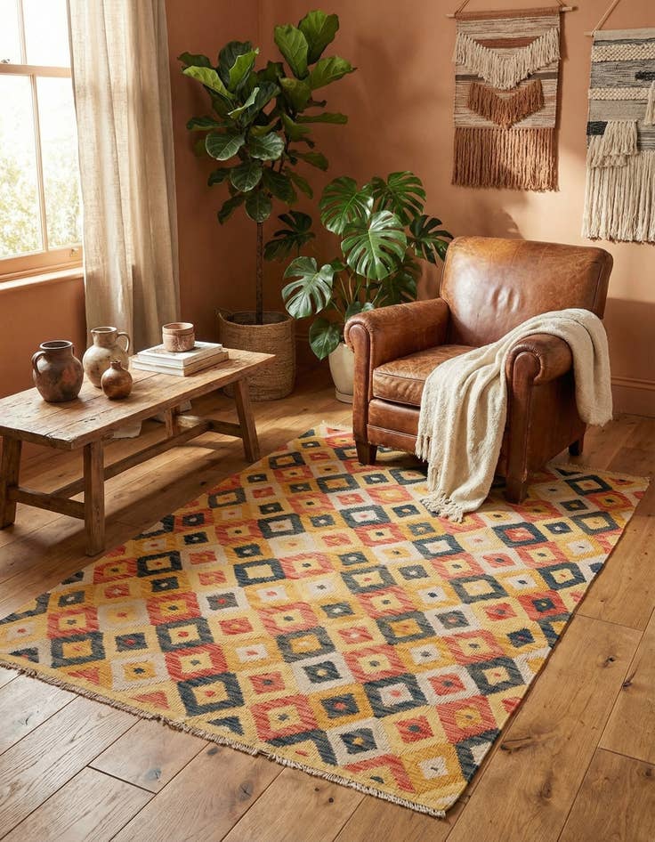 Detail image of 4' 1 x 5' 7  Hand Woven Kilim Maymana Wool Rug