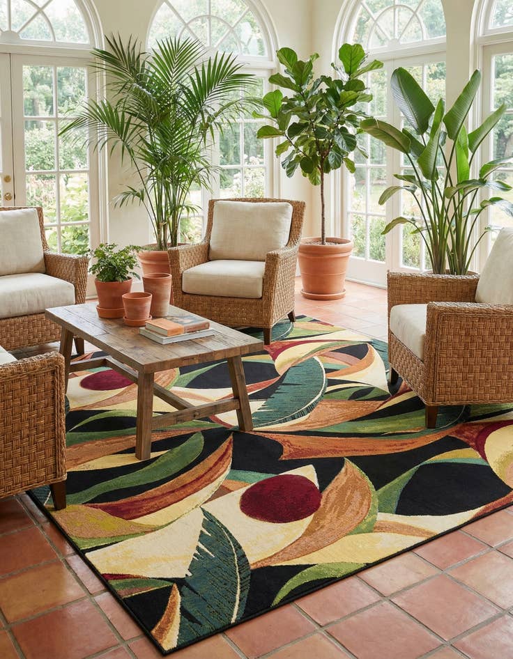 Detail image of  10' x 10'  Washable Botanical Indoor / Outdoor Square Rug