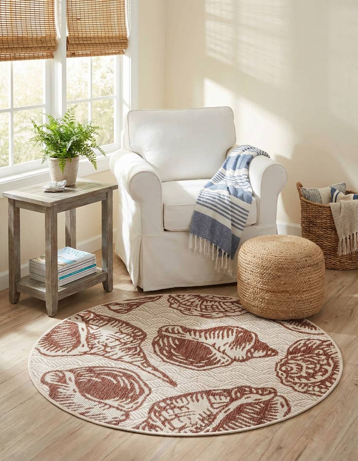 Detail image of  3' x 3'  Washable Coastal Indoor / Outdoor Round Rug