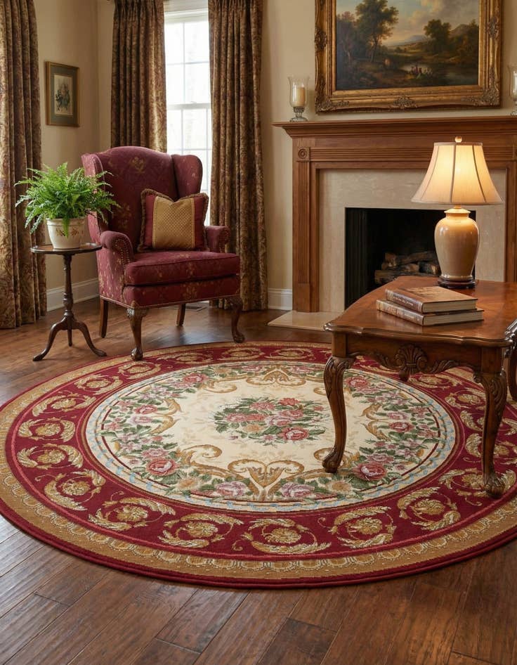 Detail image of 5' x 5' Easy-Clean Traditional Indoor / Outdoor Round Rug