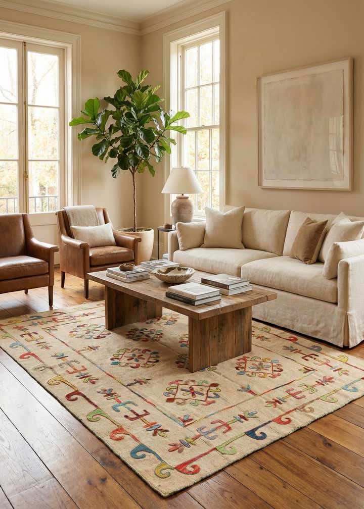5' 7 x 7' 5 Hand Woven Kilim Suzani Wool Rug