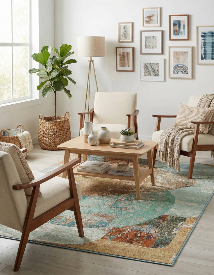 Detail image of 4' 1 x 6' 1  Washable Modern Indoor / Outdoor Rug