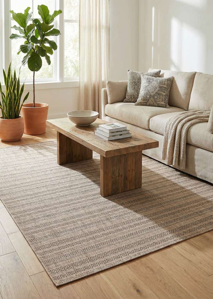7' 10 x 7' 10 Easy-Clean Striped Indoor / Outdoor Square Rug
