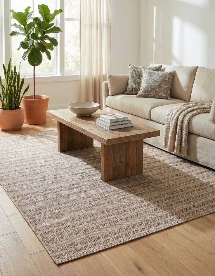 Detail image of 7' 10 x 7' 10  Washable Striped Indoor / Outdoor Square Rug