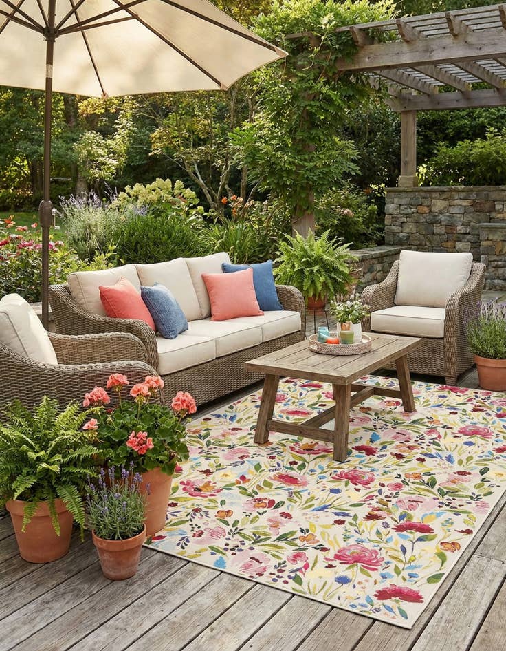 Detail image of 7' x 10'  Washable Botanical Indoor / Outdoor Rug