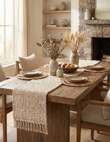 Ivory Hand Woven Chunky Jute Table Runner Rug