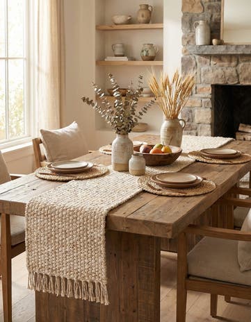 Ivory Hand Woven Chunky Jute Table Runner Rug