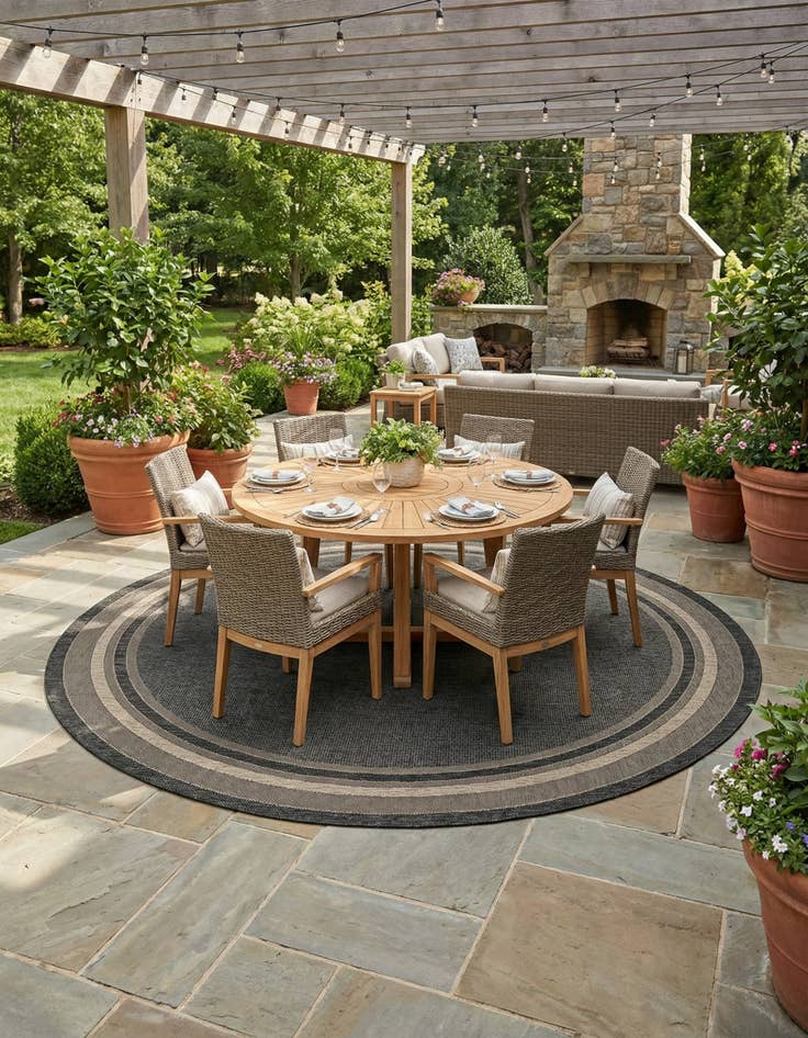 Detail image of 13' x 13'  Washable Border Indoor / Outdoor Round Rug