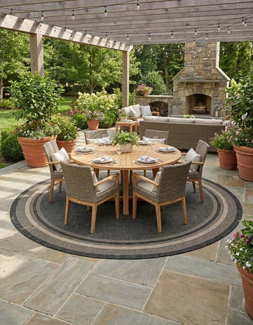Black Easy-Clean Border Indoor / Outdoor Round Rug