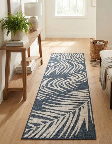 Blue Easy-Clean Botanical Indoor / Outdoor Runner Rug