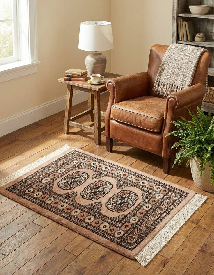 Detail image of  2' 1 x 2' 10  Hand Knotted Torkaman Persian Wool Rug