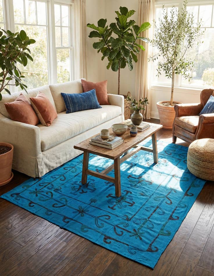 Detail image of 6' x 7' 3  Hand Woven Kilim Suzani Wool Rug