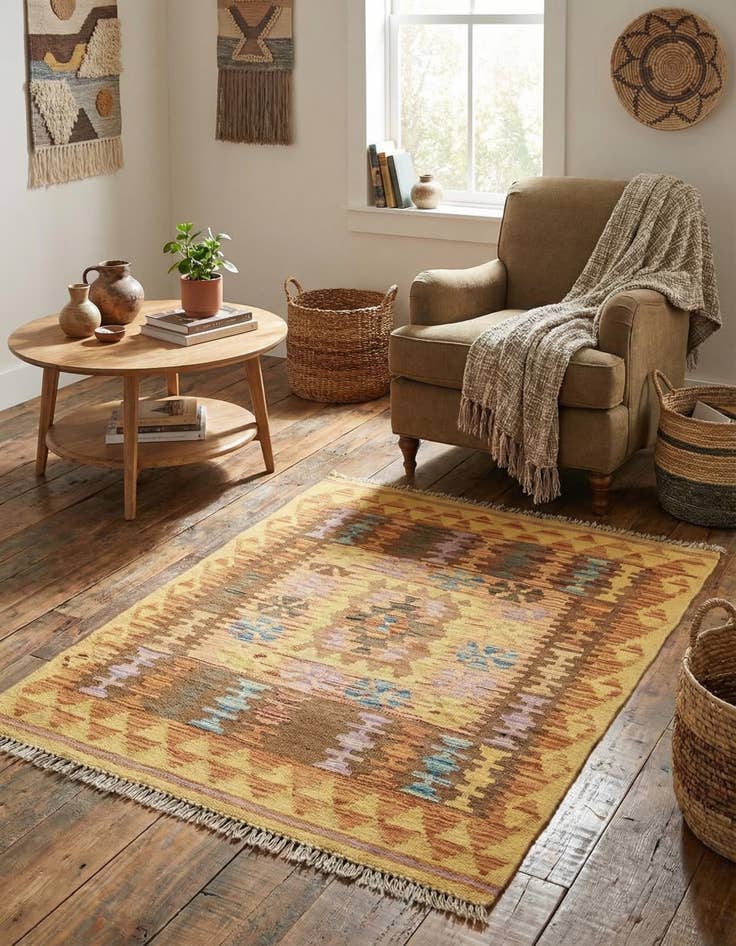 Detail image of 2' 10 x 3' 7  Hand Woven Kilim Maymana Wool Square Rug