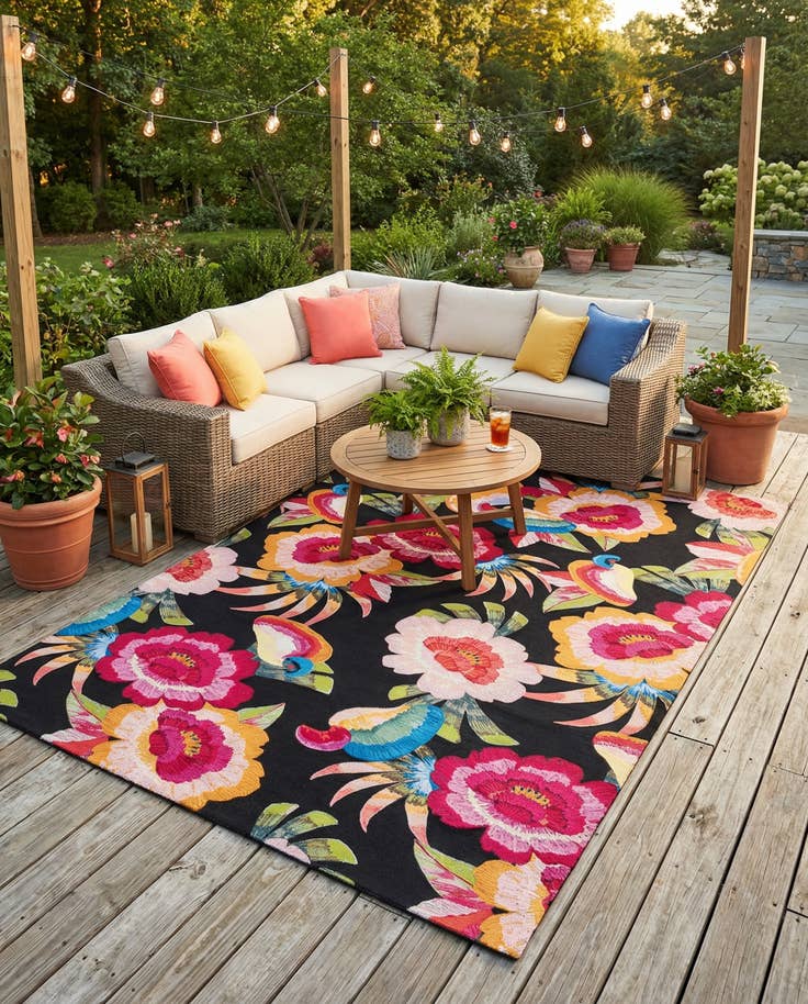 Detail image of 10' x 14' Easy-Clean Botanical Indoor / Outdoor Rug