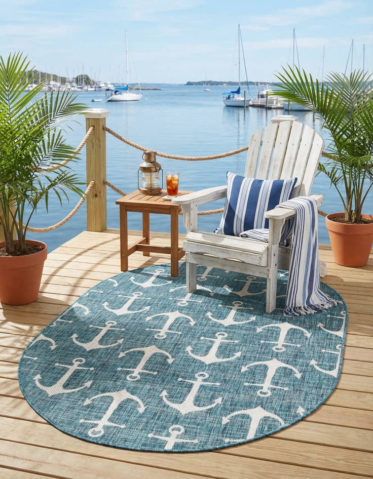 Detail image of 5' 3 x 8'  Washable Coastal Indoor / Outdoor Oval Rug