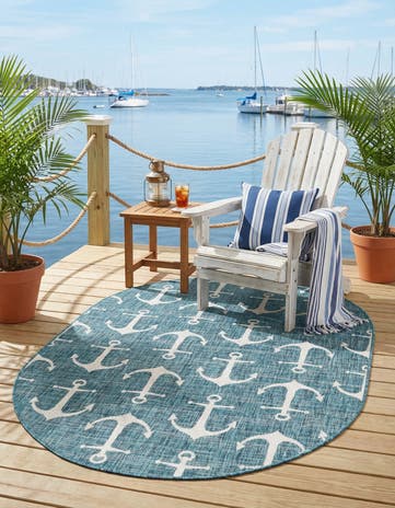 5' 3 x 8' Easy-Clean Coastal Indoor / Outdoor Oval Rug
