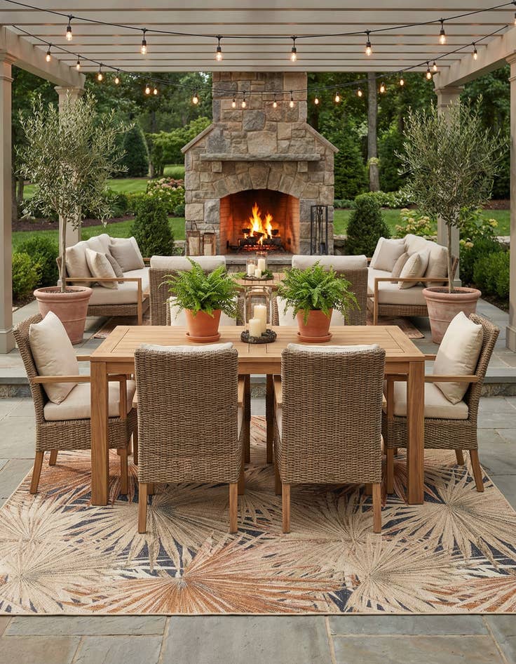 Detail image of 10' x 10'  Washable Botanical Indoor / Outdoor Square Rug