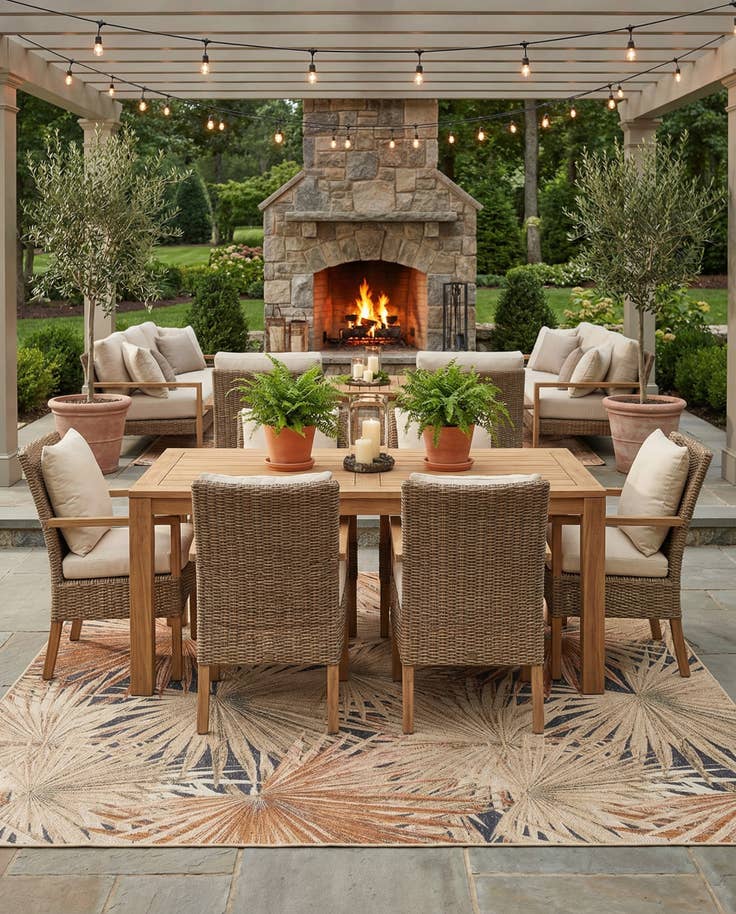 Detail image of 10' x 10' Easy-Clean Botanical Indoor / Outdoor Square Rug