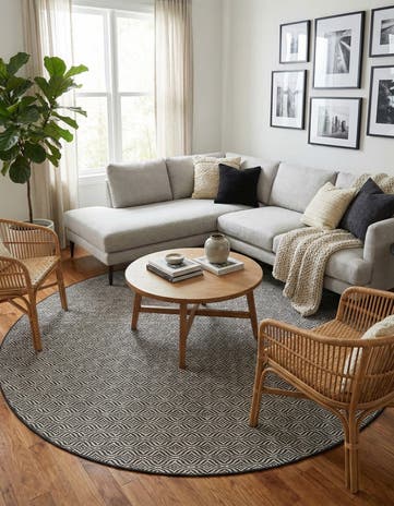 Charcoal Easy-Clean Lattice Indoor / Outdoor Round Rug