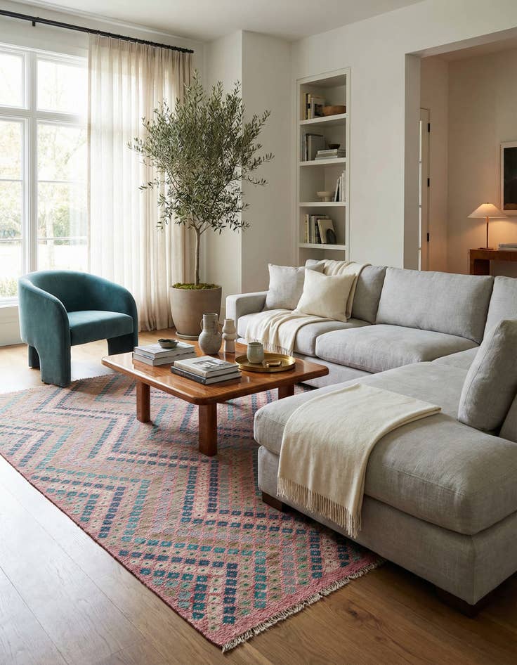 Detail image of  9' x 9' 3  Hand Woven Kilim Modern Wool Square Rug