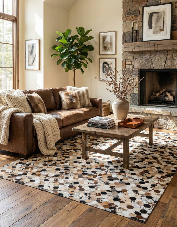 Detail image of  5' x 7' 9 Cowhide Leather Rug