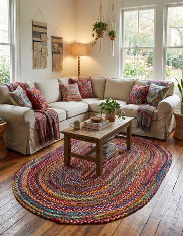 Handmade Braided Chindi Oval Rug