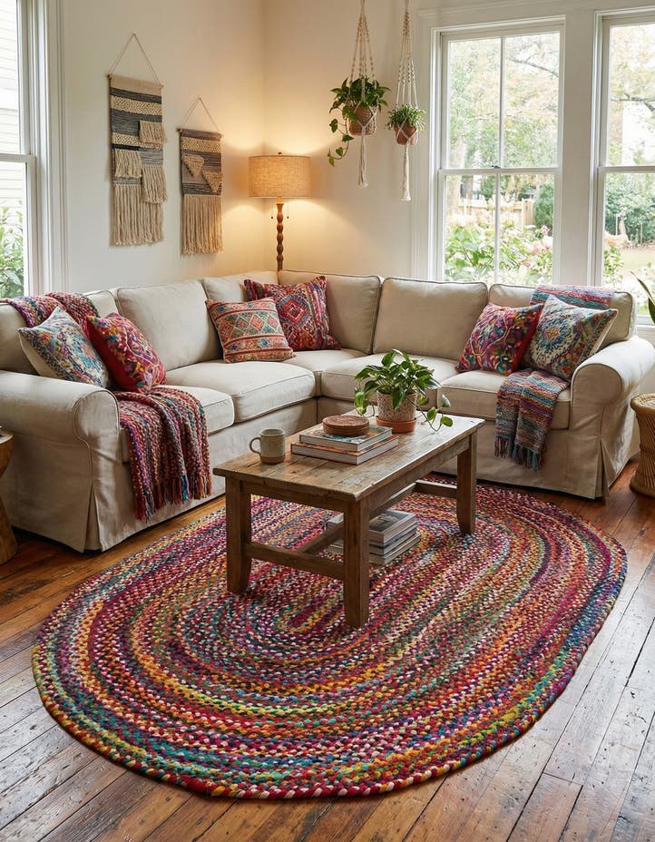 5' 1 x 8' Handmade Braided Chindi Oval Rug