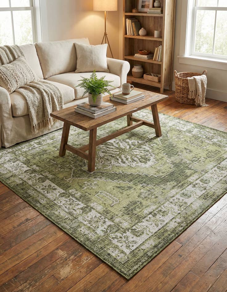 Detail image of 5' 3 x 5' 3  Washable Traditional Indoor / Outdoor Square Rug
