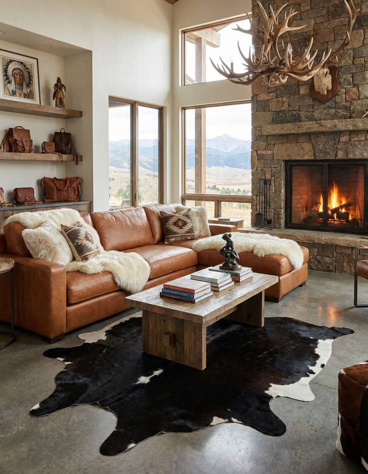 Detail image of 5' 10 x 6' 4 Cowhide Leather Square Rug