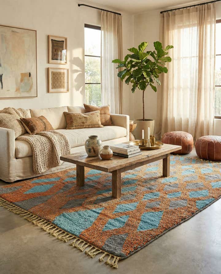 6' 8 x 9' 9 Hand Knotted Moroccan Wool Rug