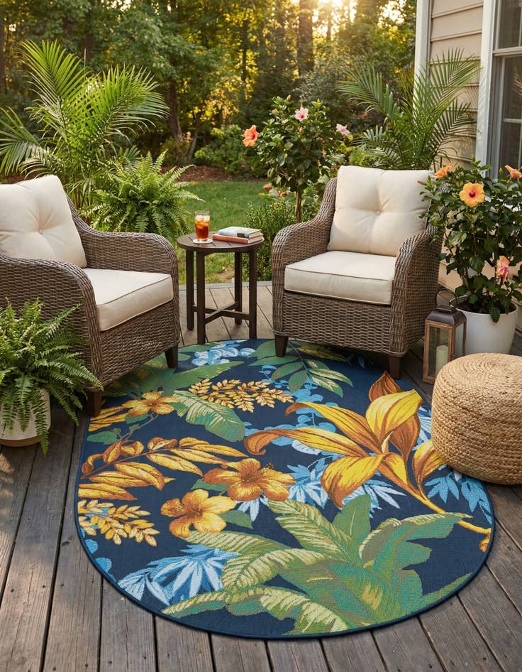 Detail image of  4' x 6'  Washable Botanical Indoor / Outdoor Oval Rug